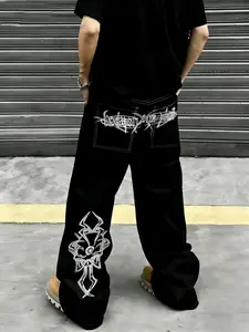Men's Loose Washed Denim Jeans, Casual Fashionable Classic Embroidered Jeans, Versatile Denim Jeans for All Seasons, Comfortable and Stylish Pants