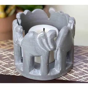 Global Crafts Circle of Elephants Soapstone Sculpture Votive Global Crafts Circle of Elephants Soapstone Sculpture Votive