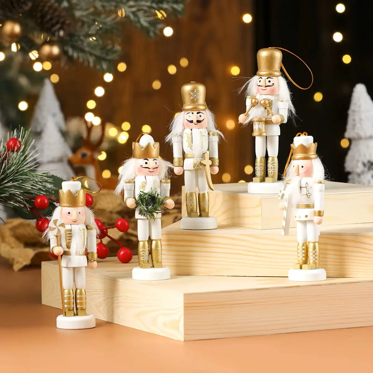 Christmas Tree Decoration Pecan Soldier Hanging Christmas Wooden Ornament New Year Pecan Soldier New Year Gift Set