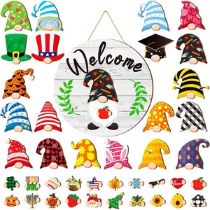 41 count Interchangeable Welcome Sign for Front Door Seasonal  Front Porch Door Decor 40 Changeable Icons Wooden Farmhouse Hanger with  for Holiday Wreaths Housewarming