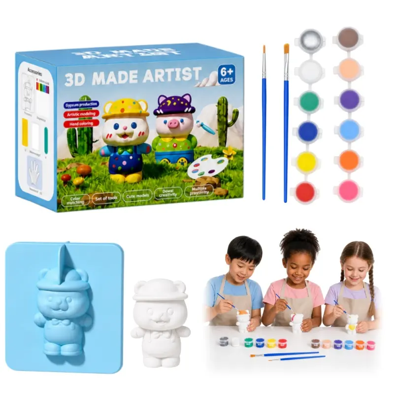 3D Plaster Figurine Painting Kit for Kids, Make 6 Cute Dolls, DIY Coloring Craft Set with Markers, Birthday Gift Ages 6+