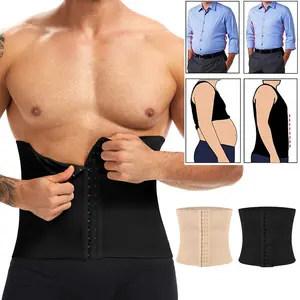 1-2 Pack Men's Slim-Fitting Tummy Control Body Shaper Waist Trainer Top Breathable Stretchy Girdle Band for Sports Fitness Underwear Menswear Shapewear Workout Compression Fabric