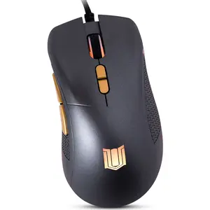 Unbreakable Gaming M-1 Wired Gaming Mouse: Lightweight, High Performance - Adjustable Sensor up to 12k DPI - Comfortable Ergonomic Shape & Textured Grip - Steel Gray with Golden Accent LEDs & Buttons