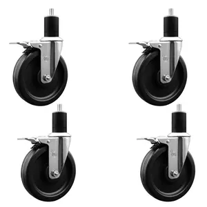 Service Caster SCC-EXTTL20S615-PHR-134-4 Heavy Duty Phenolic Swivel Expanding Stem Caster with Roller Bearings, 6x1.5 in. Black Furniture Moving Wheel, 1.75 in. Stem, Lockable Wheels - Set of 4 with Knobs
