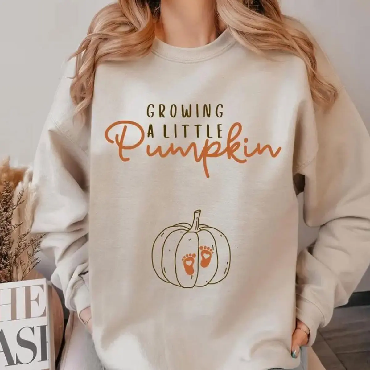 Growing A Little Pumpkin Sweater, Fall Maternity Pregnancy Announcement Sweatshirt Cotton Fabric Casual