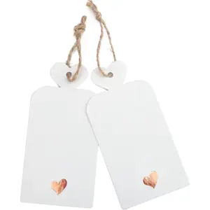 100 count Blank  Tags with String, 4x2 in White Paper Tags with Foil Rose  Heart, Personalized  Wrapping Labels for Birthday,  Shower, Wedding, Valentine's Day