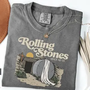 [Saleup to 50%] Comfort Colors Rolling Stones Trendy Easter T-Shirt, Jesus Christ Shirt, Gift For Christian, Faith-Based Graphic Tee, Gift For Her