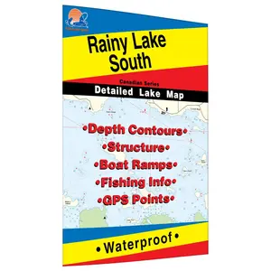 Rainy Lake South Canadian Series Detailed Lake Map Waterproof with Depth Contours Structure Boat Ramps Fishing Info GPS Points