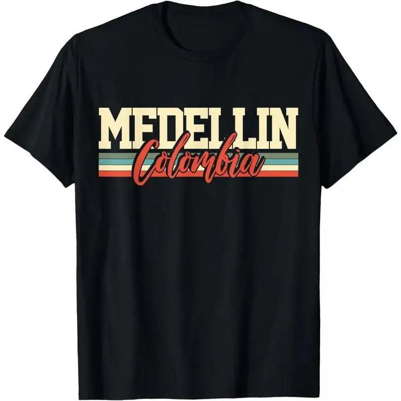 Men's Graphic T-Shirt, Retro Medellin Colombia Travel Souvenir, Soft 100% Cotton Short-Sleeve Menswear, Tshirt, Top, Shortsleeve, Casual, Clothes, Fitness, Simple, Regular Fit, Printed Logo, Travel Theme, Round Neck, All Seasons, Athletic