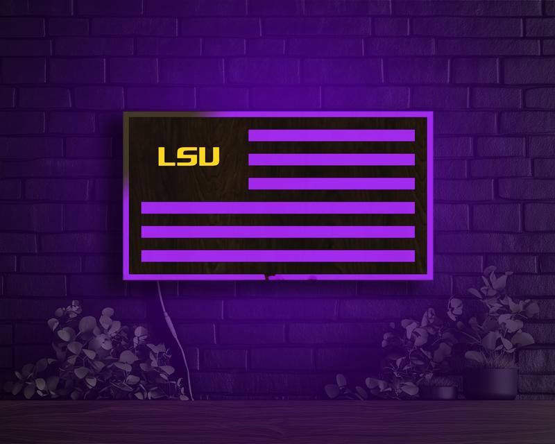 LSU Tigers Flag Wood LED Sign | Handcrafted, Officially Licensed, Made in USA