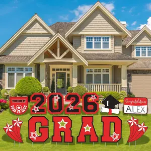Graduation Yard Sign 2026 with Stakes, Large 2026 Graduation Lawn Signs Set (13 Pcs in Red and Black with Personalized Name DIY Board) Versatile Graduation Decorations for Grad Party Indoor or Outdoor