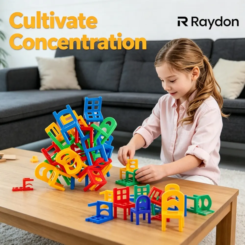 24pcs Mini Colored Plastic Stacked Chair Balance Puzzle Building Blocks, Focus Training Early Education Stress Relief Desktop Toy with Stacking Music, Gifts for Kids