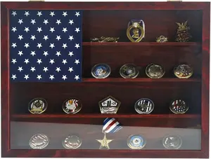 Patriotic 12x16 Wooden American Flag Military Coin Display Case
