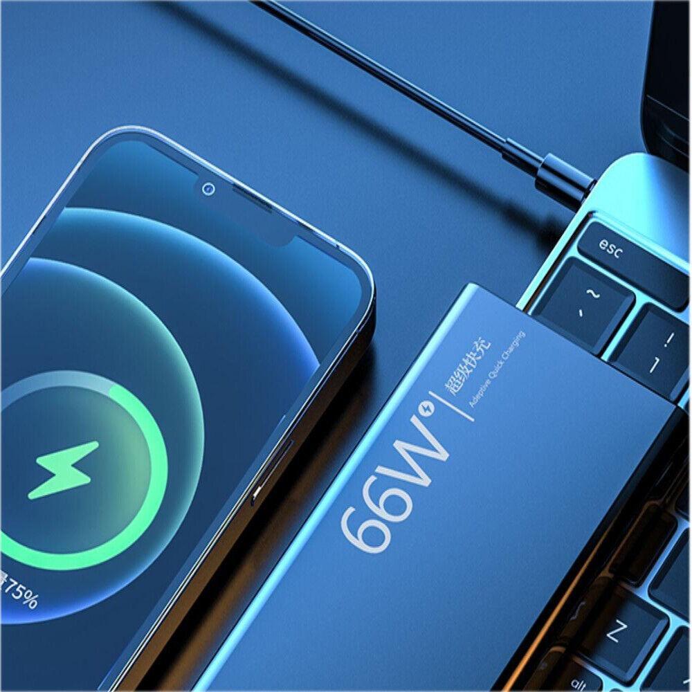 66W Power Bank Portable Super Fast Charger External Battery PD 20W 3USB Large Capacity Mobile Power Supply