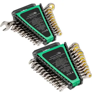 Combination Wrench Set, 24-Piece SAE and Metric Wrenches, Sizes From 1/4" to 7/8" (6-19 mm), Open End and Box End, Includes Storage Organizer Rack for Workshop, Garage, and Automotive Repair