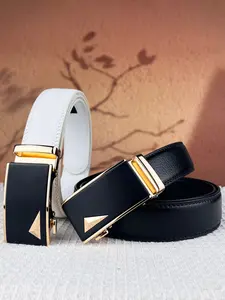 1 piece casual business alloy automatic buckle, featuring a golden triangular design, 1.38in/3.5cm wide ratcheting belt, Ratchet belt width, adjustable length, suitable for office meetings, outings, and as a holiday gift for husbands and fat