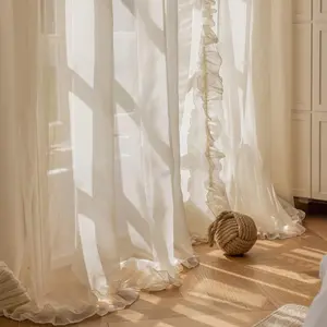 Solid Color Ruffle Trim Curtain, 1 Count Exquisite Elegant Curtain, Window Curtain for Home Living Room Bedroom Hotel Decor