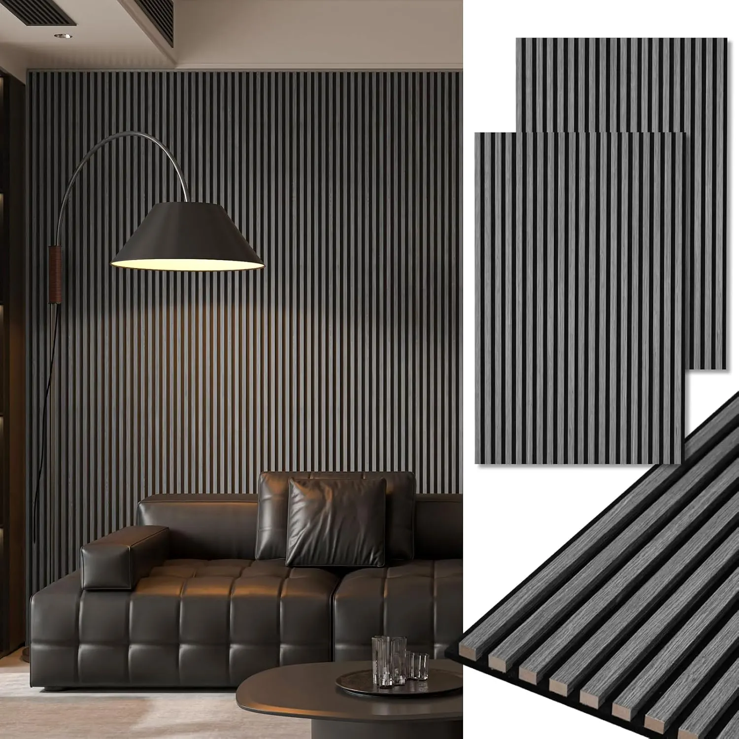 2-Pack 48" x 24" Acoustic  Panels for Wall, Soundproof  Slat Panel for Wall and Ceiling, 3D Fluted Sound Absorbing Paneling for Interior Wall Decor, Living Room, Bedroom - Smoky Oak