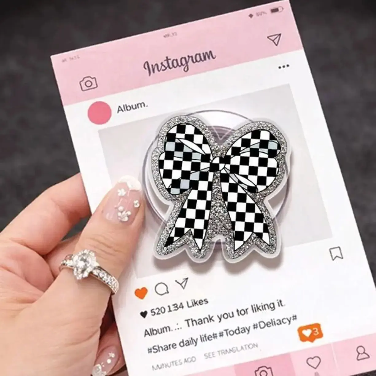 Checkered Bow Magnetic Grip, MagSafe Phone Holder, Kobo Grips, Book Lover Accessory