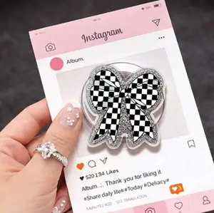 Checkered Bow Magnetic Grip, MagSafe Phone Holder, Kobo Grips, Book Lover Accessory