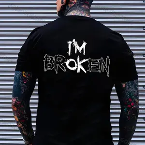I'M BROKEN Print Men's black- Naughty Clothes Men Cotton Menswear tshirt ,hoodie, sweatshirt, Aesthetic tatoo merch summer outfits, style, streetwear, Nun top, vintage men graphic tees, Mother day