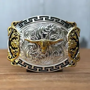 “Golden Long Horn” Golden and Silver Buckle - Western Buckles Made in Mexico