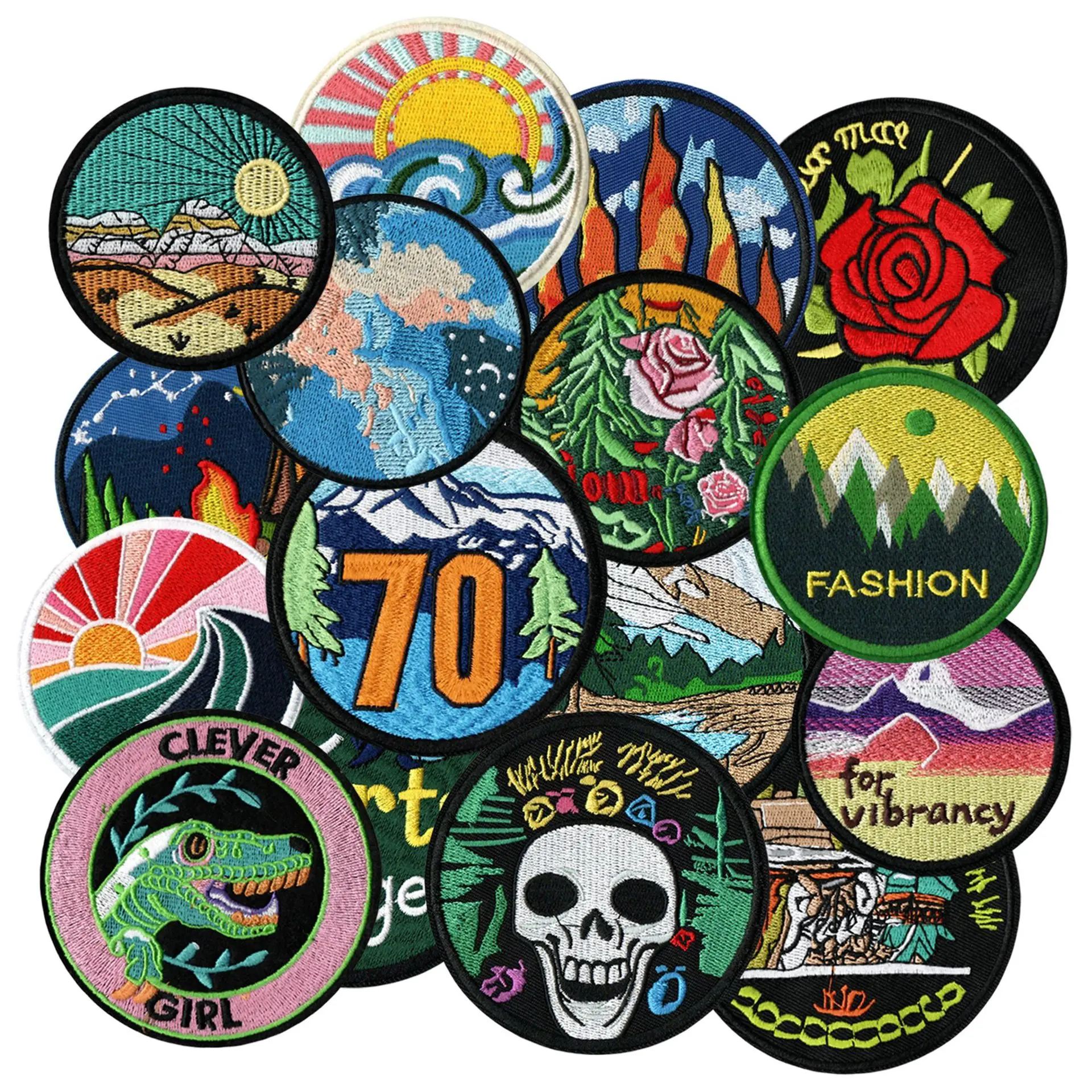 16-Piece Set of Iron-On/Sew-On Fabric Patches – Embroidered Decorative Patches for Backpacks,DIY backpack patches