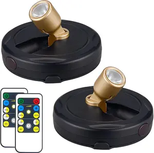 Wireless LED Spotlight, Battery Powered Picture Lights, Uplighting Indoor, Puck Lights with Remote, Stick Spot Light for Wall Art Display Dartboard Painting Artwork Accent Closet-Gold