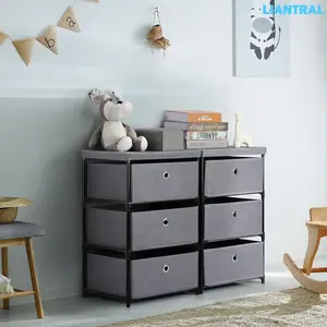 Nightstands Dresser for Lightweight, 3 Drawers Grey Fabric Dresser with Grey Shelf, Storage Tower Chests Organizer Unit for Bedroom Closet Nursery Dormitory Living Room
