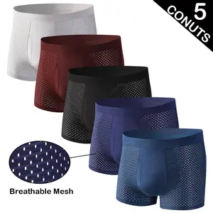Men's 5pcs Boxer Brief with Fly, Soft and Breathable Upgrade Bamboo Comfy Underwear for Daily Wear, Soft Underwear for All Season