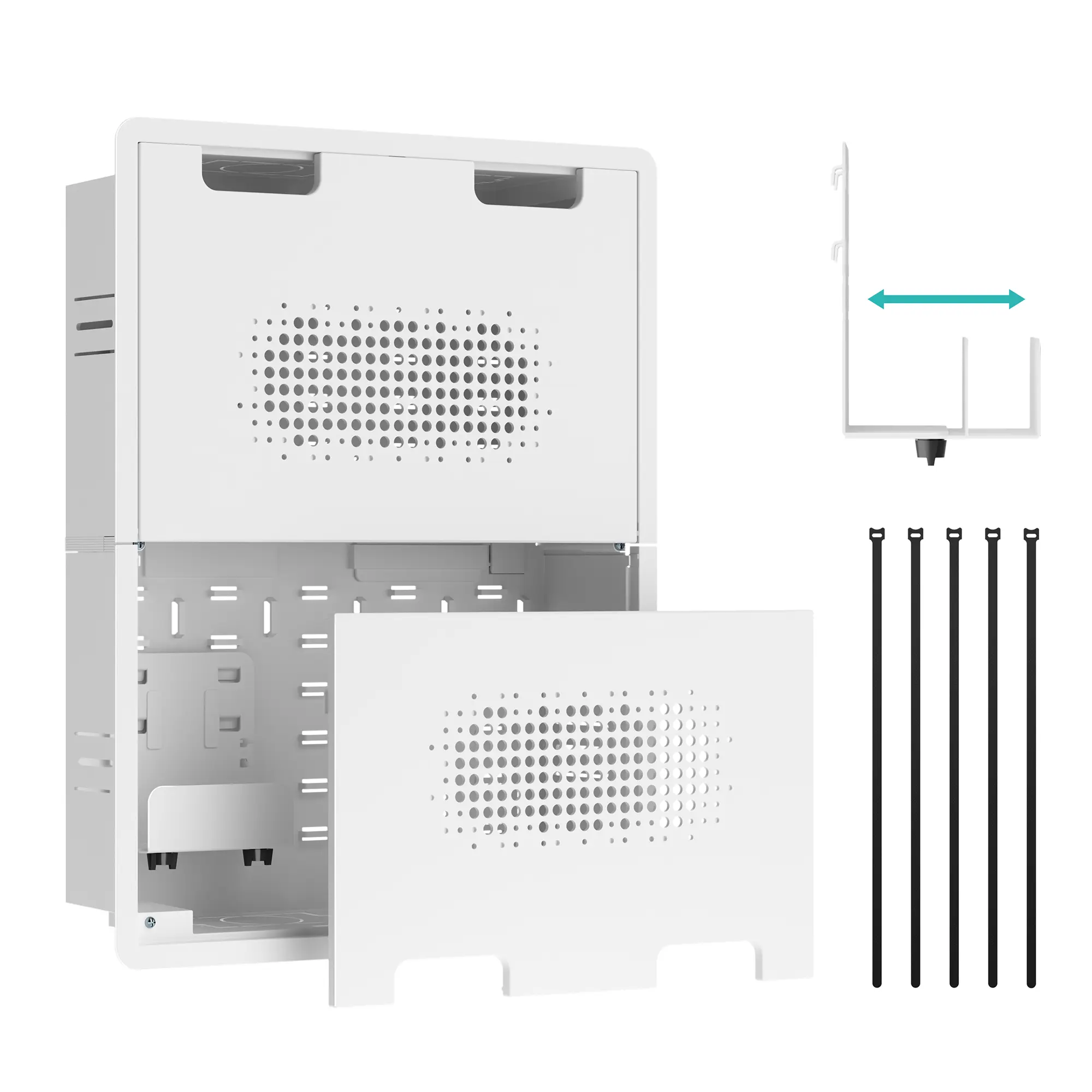 PEGZONE In-Wall Media Box, Recessed Outlet Wall Enclosure, Structured Media Box for One Connect & Network Switches, Fire TV Stick Compatible, Cable Management Kit