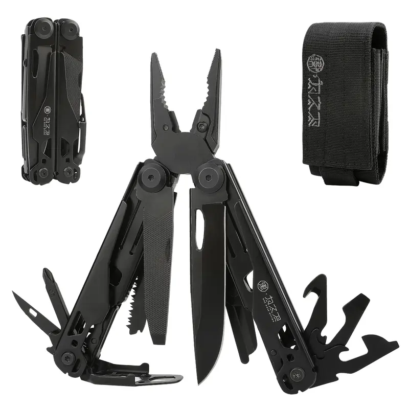 Xhandle MT-02 19-in-1 Multifunctional Toolkit - 440A Steel Portable Pocket Tool with Edge, Scissors, Saw, Hex & Flat Bits, Ruler, Bottle & Can Openers, Wire Stripper, Pocket-Clip Carry - for Camping, Survival Supplies