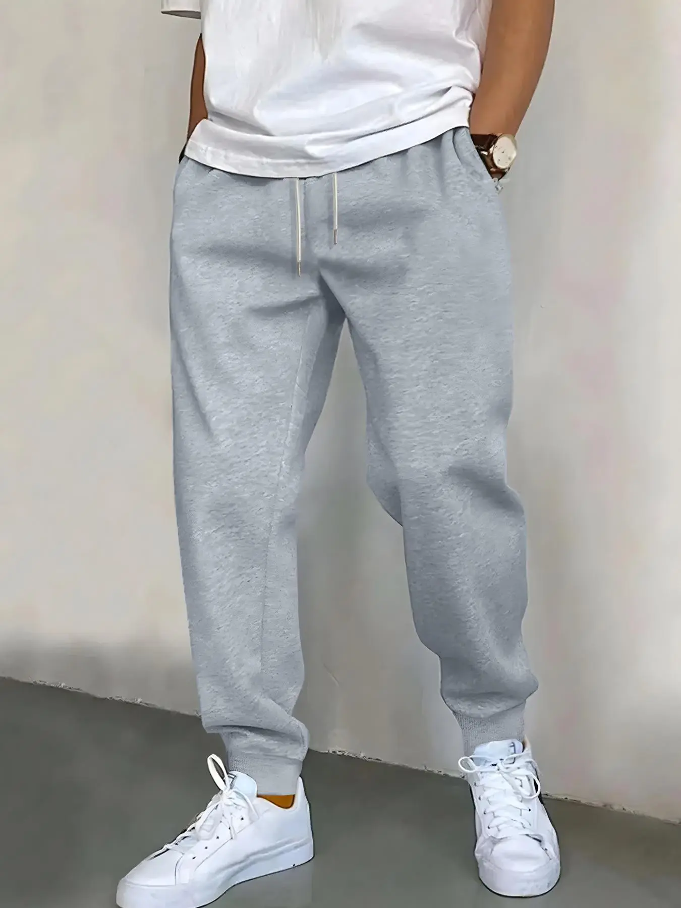 Men's Solid Drawstring Waist Sweatpants, Casual Regular Fit Pocket Jogger Pants for Spring & Fall, Fashion Men's Bottoms for Daily Wear