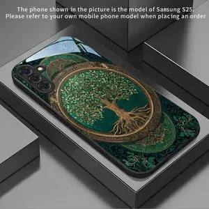 Phone Case: Golden Frame Tree of Life Pattern New Black Tempered Glass Phone Case for Samsung Galaxy S26 S25 S24 S23 S22Pro S21 S20 Fe Plus Ultra Pro A56 A55 A54 A53 A52 A51 A36 A35 A34 A32 A26 A25 A24 A23 A16 A15 A14 A06 A05 A03s
