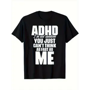 Men's ADHD Awareness Cotton Casual T-Shirt - Short Sleeve, Round Neck, Regular Fit Menswear Top, Dad Gift