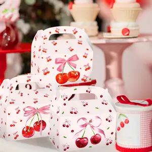 12PCS Cherry Party Favor Treat Boxes, "She's the Cherry On the Top" Small Goodies Gift Boxes with Coquette Bows for Bridal Shower, Wedding Party Supplies