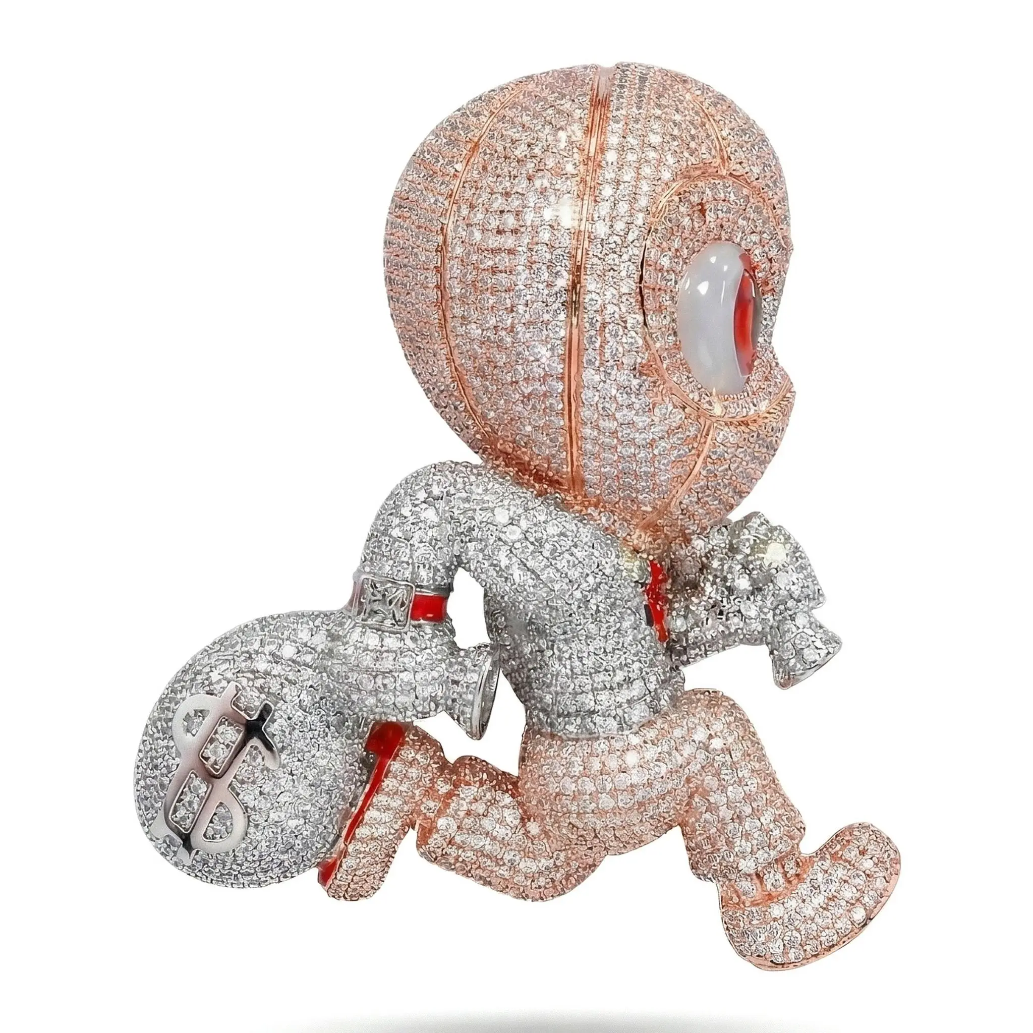 36.SPACEICE Iced Out Robber Head Money Bag Pendant - Brass Plated 2-Tone Rose Gold-Silver - Cubic Zirconia Hip-Hop Jewelry, Bling Stylish Accessory for Sports Milestone Gift Streetwear Jewelry Exquisite Jewelry Gift