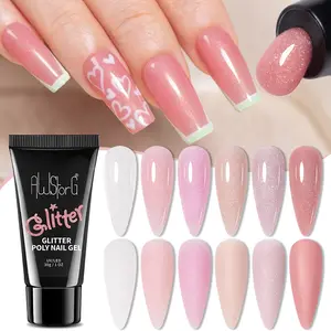AWStorG 30g Glitter Poly Nail Gel Jelly Pink Series Sparkling Extension Gel Long-Lasting Acrylic Gel French Design Manicure Nail Art for Home Salon