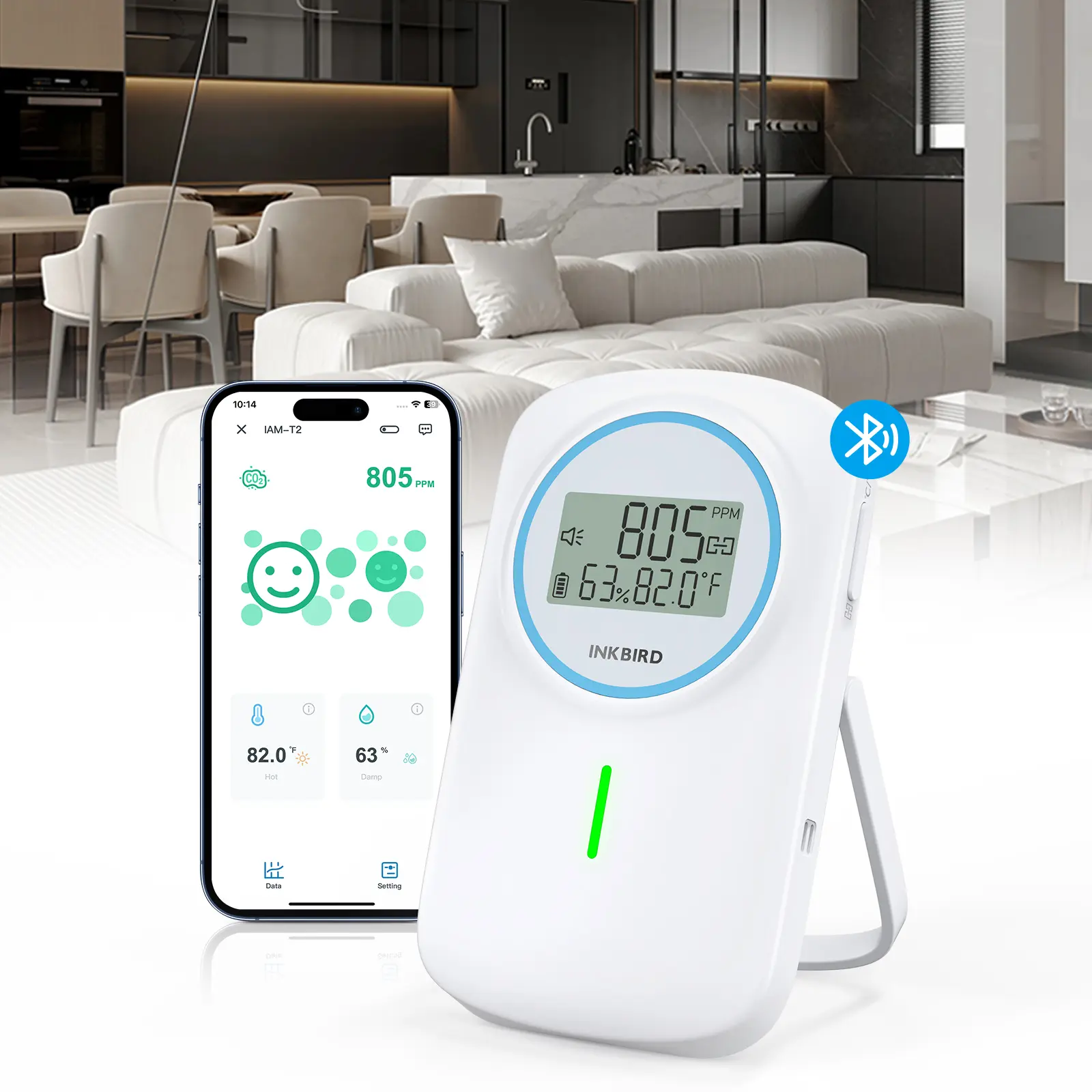 INKBIRD Smart 3-in-1 CO2 Monitor with Bluetooth | Air Quality Monitor Detects CO2, Temperature, Humidity | Indoor CO2 Detector with Dual Alarm  tiktokshopstockup mothersdaygift, Wireless, Backlight