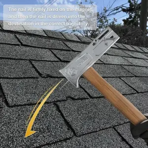 All-In-One Magnetic Roofing Hammer, Slide Gauge, Utility Knife, Nail Puller, Multi-Functional Tool for Shingle Repair, Wooden Handle