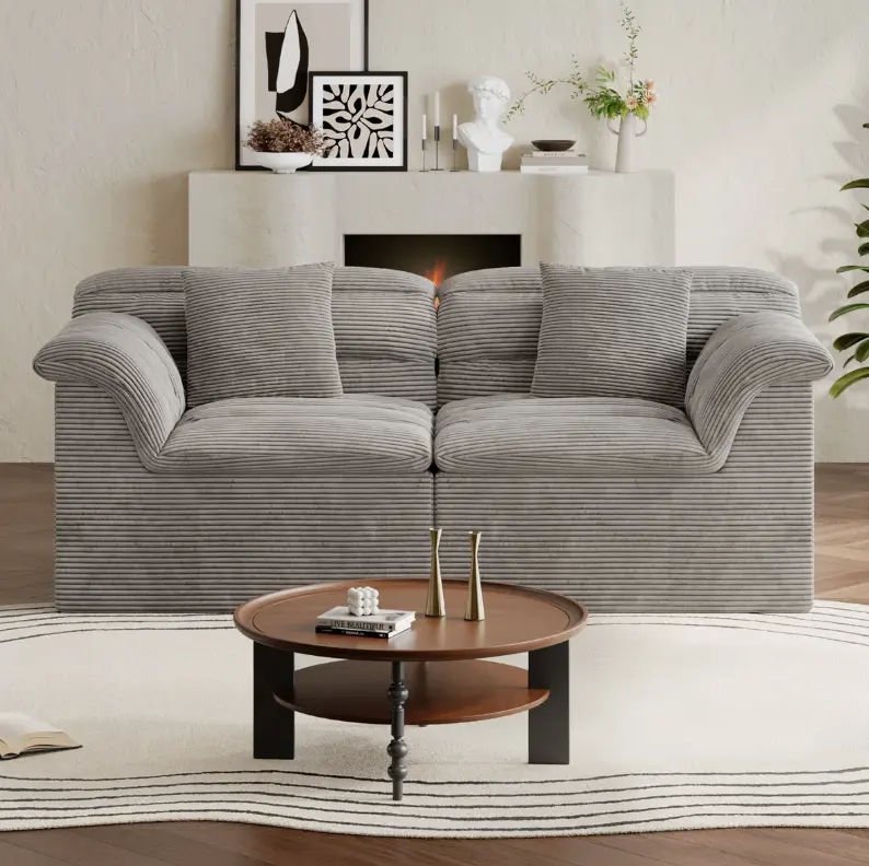 81" Loveseat Sofa with Deep Seat, Corduroy Boneless Couch for Living Room, Office, No-Assembly Required, Light Gray
