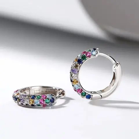Women's 925 Silver Bohemian Statement Hoops Earrings - Rainbow, Circle Shape, High Quality Fashion Earrings with Shiny Multicolored Design for Daily Wear, Rainbow Earrings