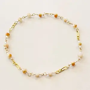 10k Handmade Bracelet -  orange white
