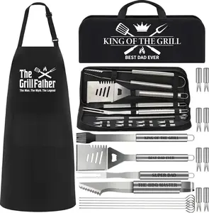 Happy Father's Day Gifts from Daughter Son: 19Pcs BBQ Grill Tools Set with Apron & Portable Bag | Heavy Duty Stainless Steel Grilling Utensils Kit | Barbecue Accessories Present for Dad, Men, Papa, Birthday