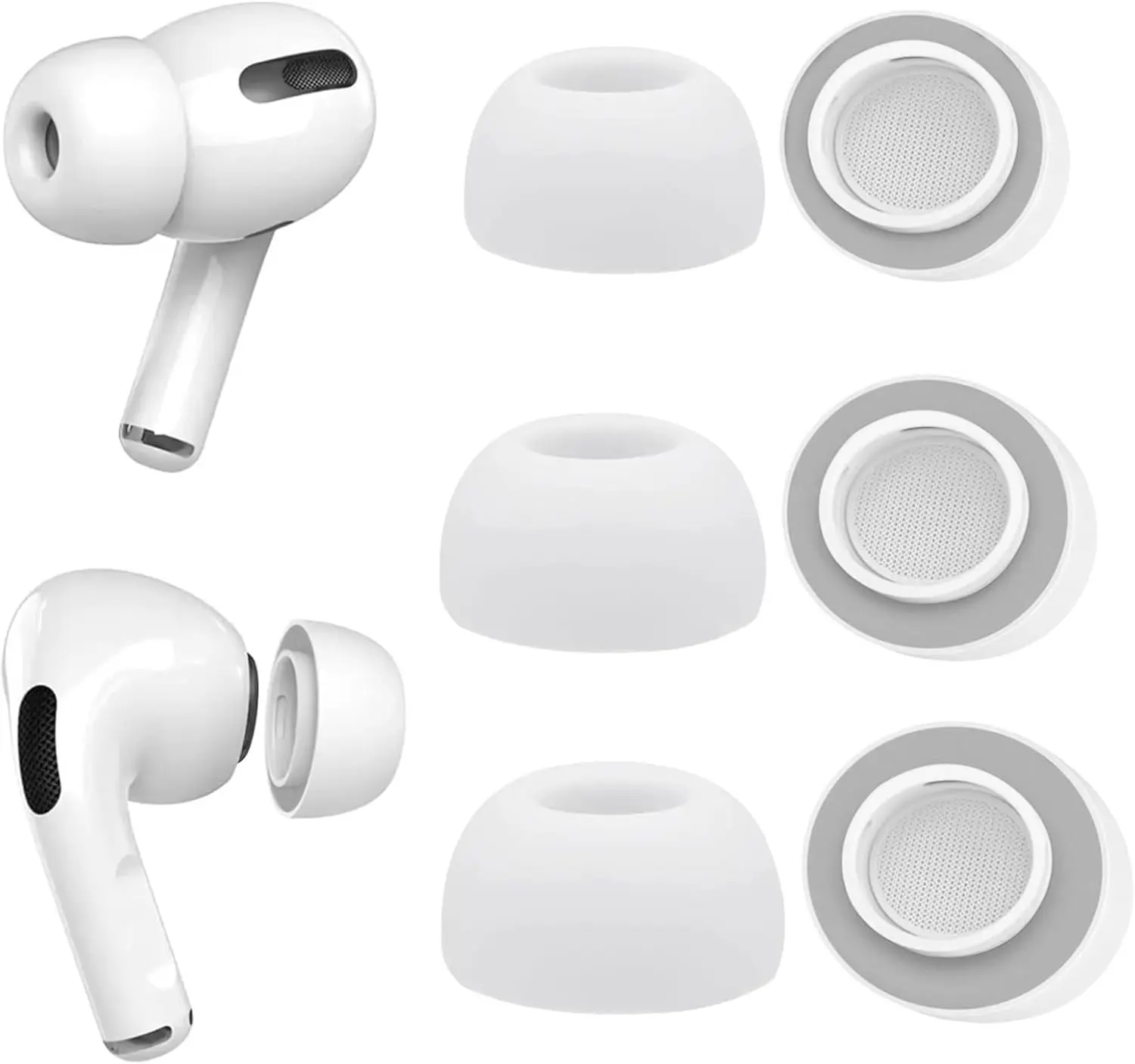 Memory Foam Ear Tips for AirPods Pro & Pro 2 Silicone Shield 3 Pairs Replacement Tips Grey S M L Soft Comfortable Fit