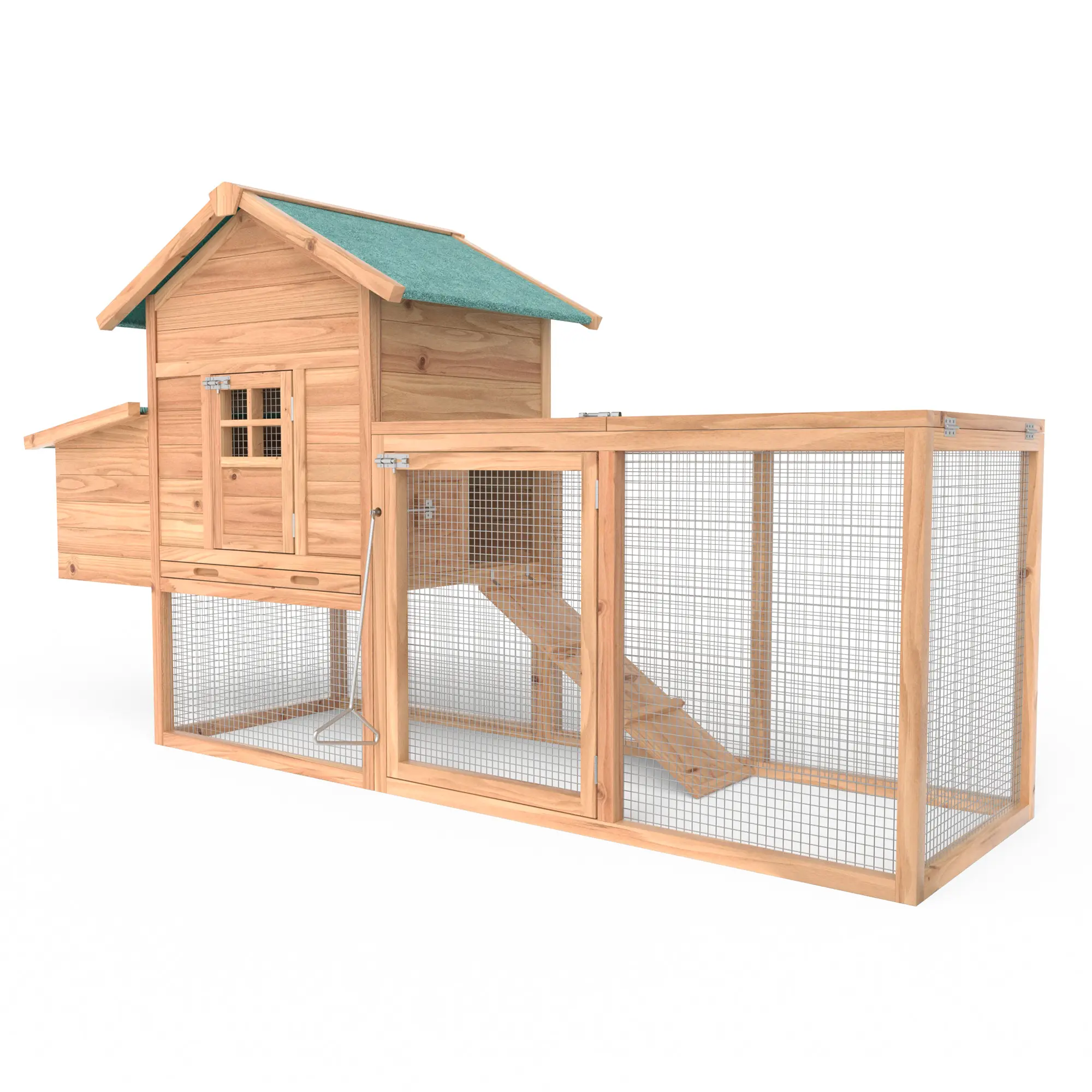 80" Large Wooden Chicken Coop for 2-4 Chickens - 2-Tier Outdoor Enclosed Poultry Hutch, Predator Safe, w/Run Cage, Nesting Box, Double Door for Backyard Egg Laying Pets