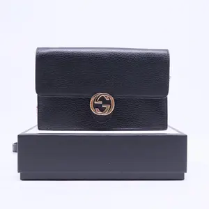 Pre-owned GUCCI leather Shoulder Bags Dollar Calfskin Interlocking G Chain Wallet Black