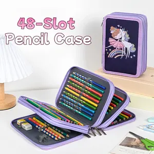 48-Compartment Colored Pencil Storage Box, Large Capacity Oxford Fabric Art Supplies Organizer Bag, Durable and Practical Design