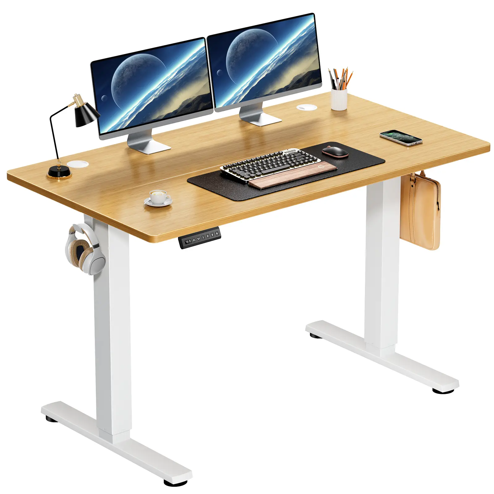 Electric Standing Desk with T-Shape Base, 28.35in to 46.46in Height Adjustable Sit-Stand Computer Workstation, EPA/CARB Wood Top, 154lbs Capacity, Innovative Safety Features, Minimal Noise, Effortless Installation, Ergonomic Office Furniture, Requires Set