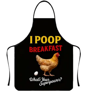 Funny Hen Pattern Apron, 1 Count Polyester Unisex Cooking Apron,Christmas Gift,“I Poop Breakfast”,Apron for Nail Tech,  Apron for Women,Thanksgiving Gift,Nails Design Tool